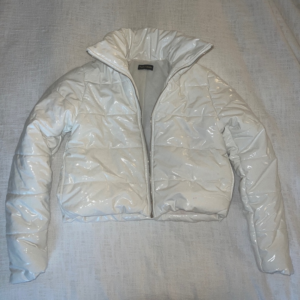 White shiny cropped jacket
